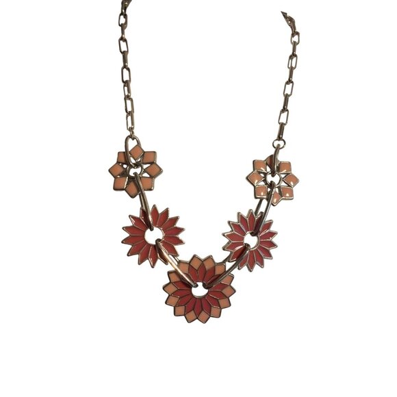 Christopher Banks Jewelry - Christopher Banks Silver Tone Necklace Pink Enamel Flowers Paperclip Chain 22"